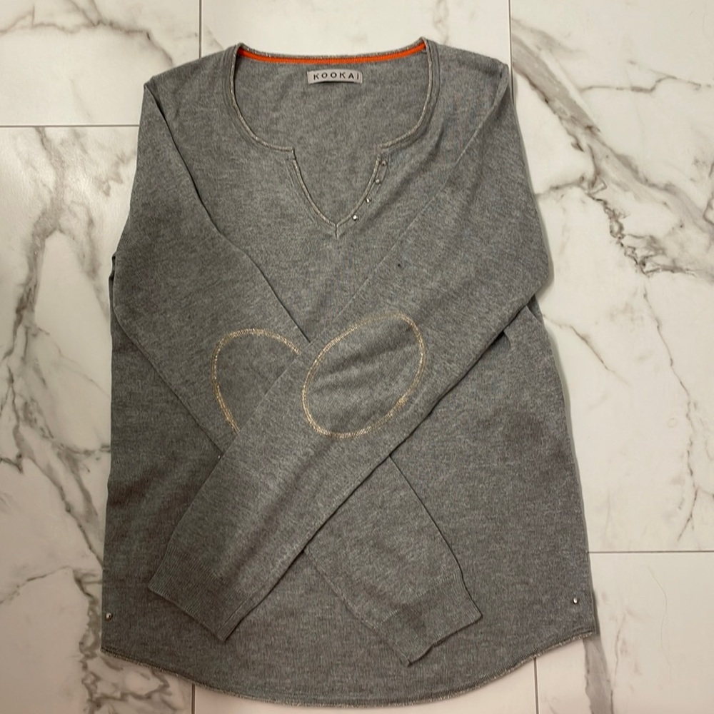 Grey Kookai long sleeve v neck shirt with rhinestones